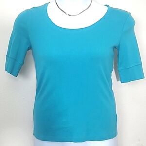 T shirt short sleeve stretch 100% cotton Sm jones new york turquoise blue teal